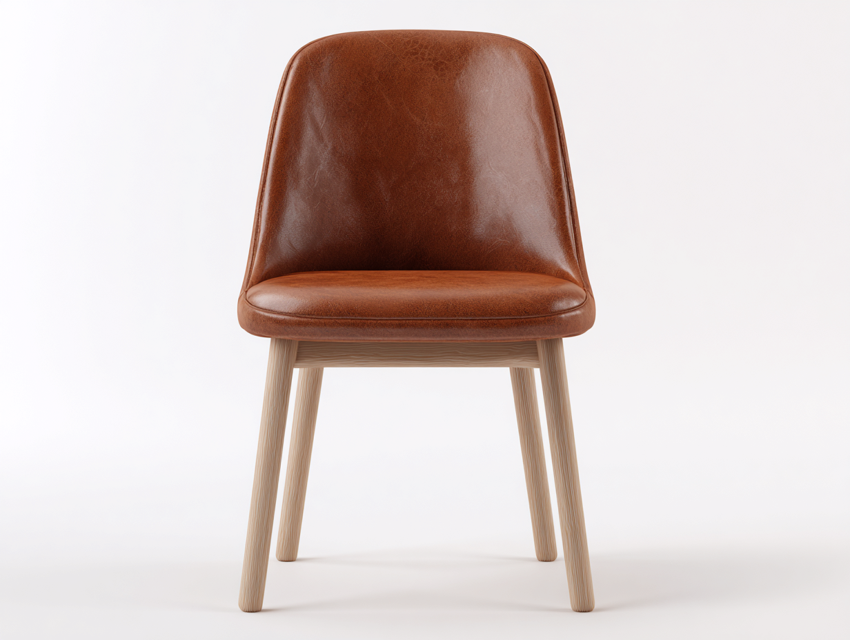 Dining chair upholstered leather seat 55x50x85 cm - brown-natural wood - modern design for dining room-Sofamyio