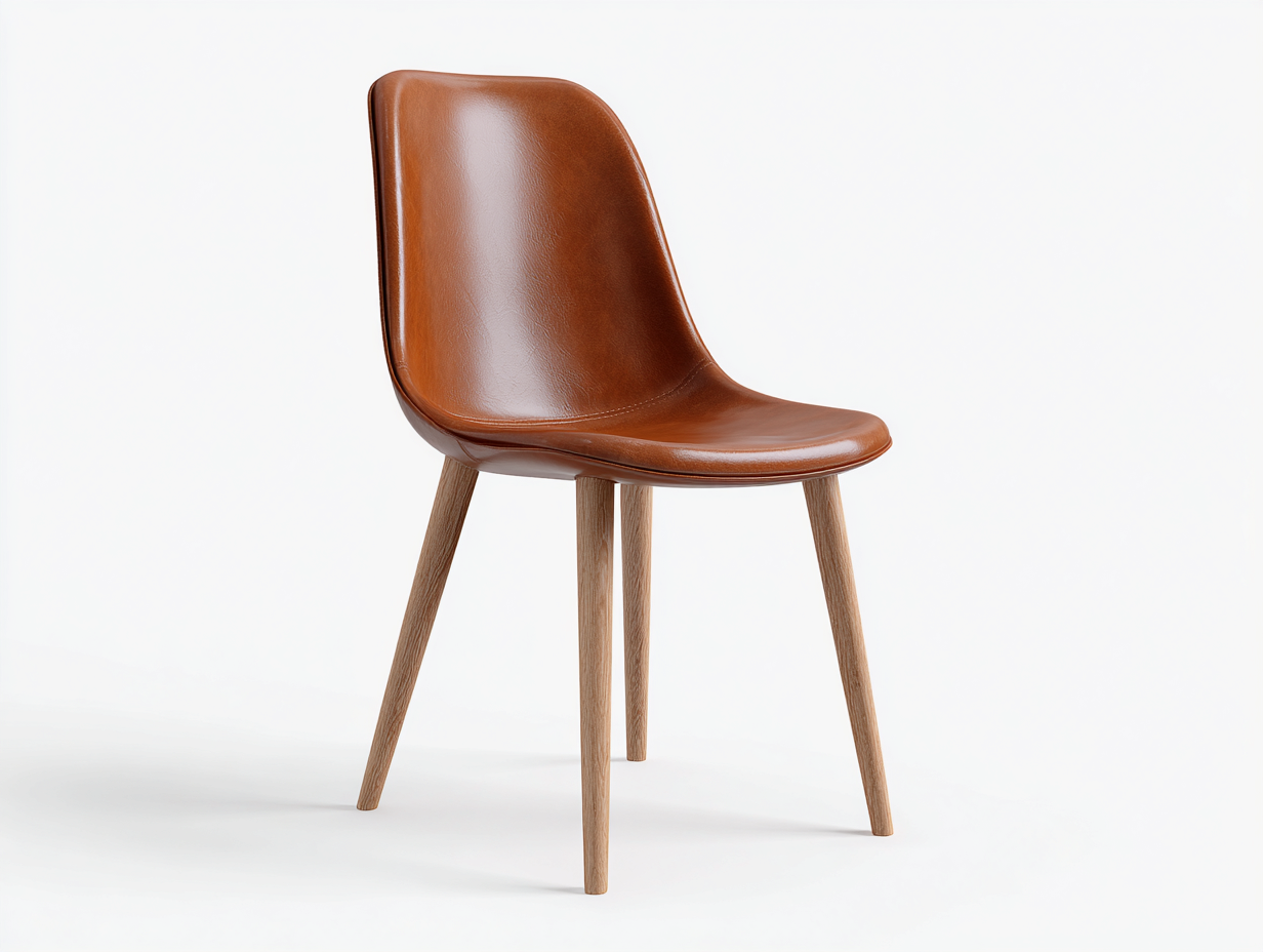 Dining chair upholstered leather seat 55x50x85 cm - brown-natural wood - modern design for dining room-Sofamyio