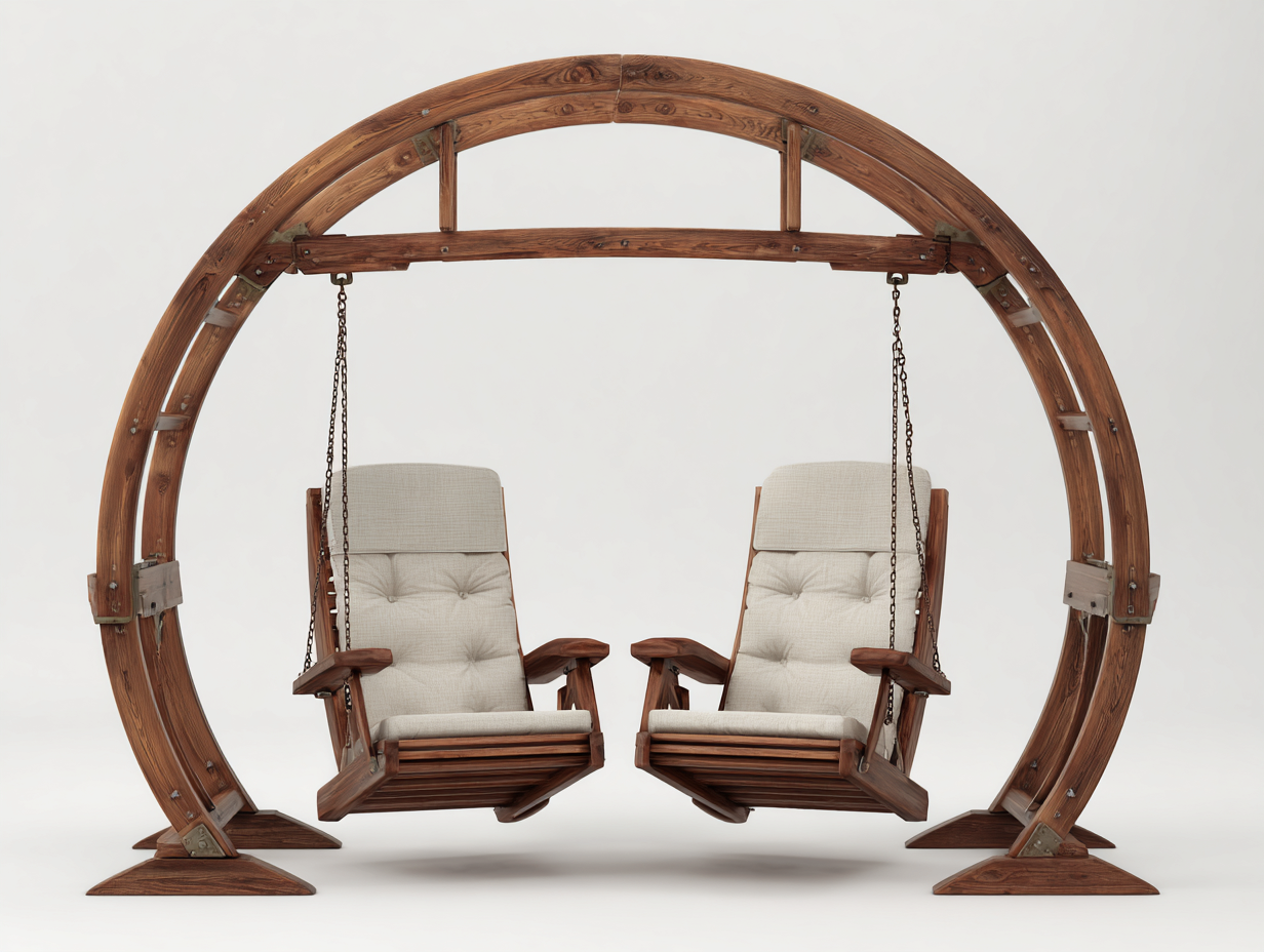 Garden Swing Seat solid wood 260x120x220 cm - natural wood-beige - double hanging chair design for outdoor use-Sofamyio