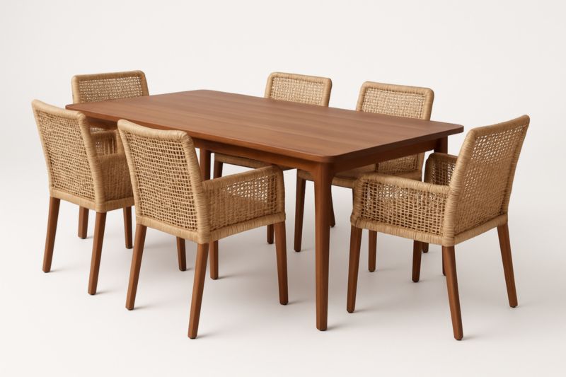 Ensemble Table à Manger en Bois Massif avec Chaises en Rotin-Gentavero