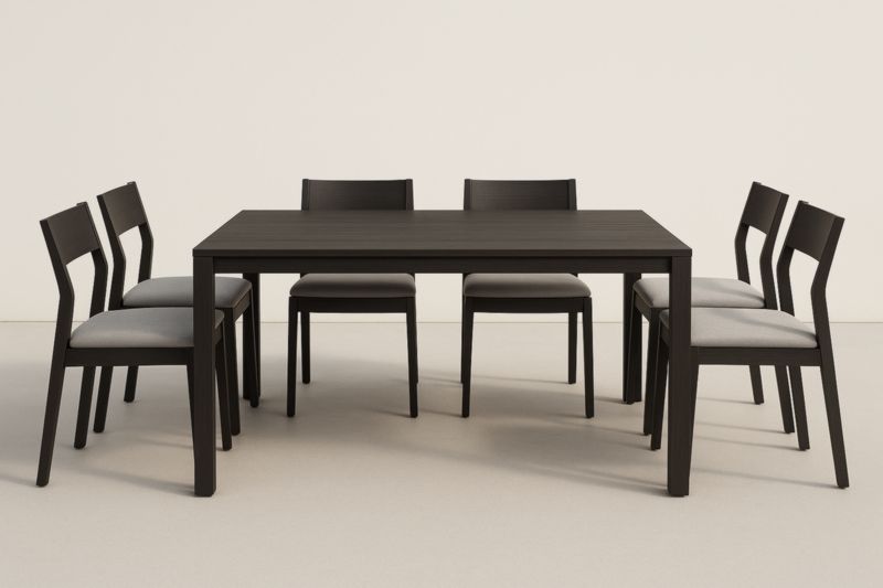 Ensemble Table à Manger en Bois avec 6 Chaises Tissu Gris-Gentavero