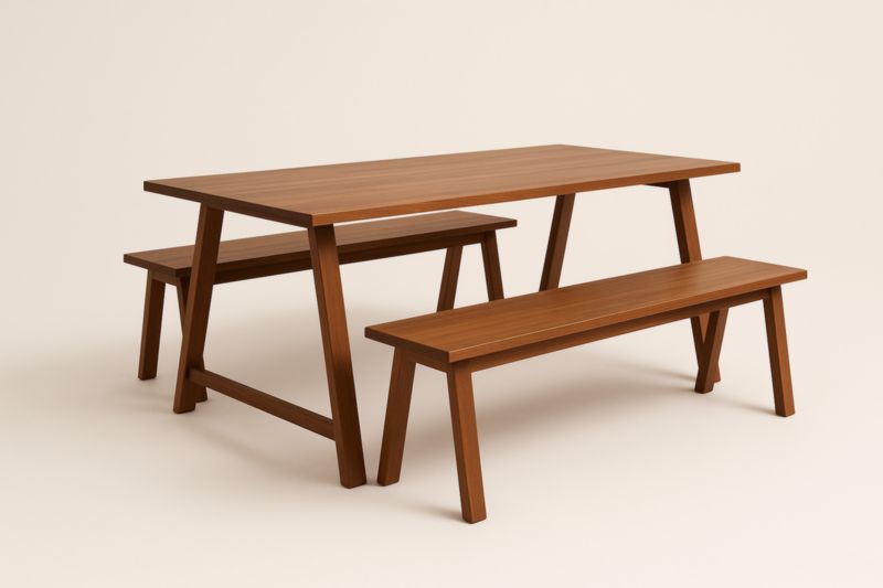 Ensemble Table et Bancs en Bois Marron-Gentavero