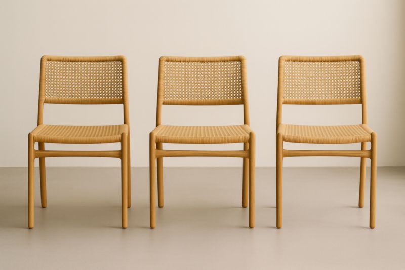 Lot de 3 chaises en bois et corde tressée Beige-Gentavero