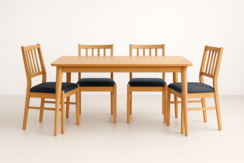 Ensemble de salle à manger 5 pièces en bois avec assise tissu bleu 120x80 cm-Gentavero