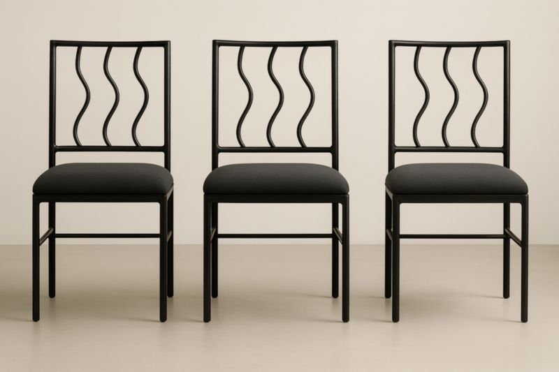 Chaises en métal avec assise en tissu noir lot de 3-Gentavero