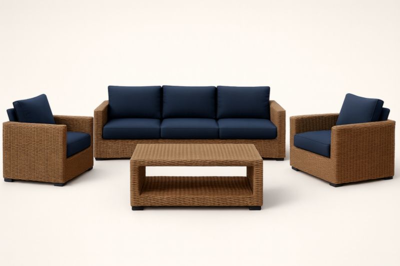 Ensemble de Salon Extérieur en Résine Tressée Coussins Bleu