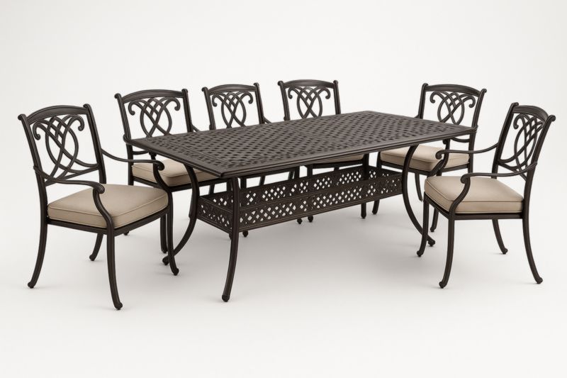 Table de Salle à Manger Extérieure en Aluminium avec 6 Chaises et Coussins