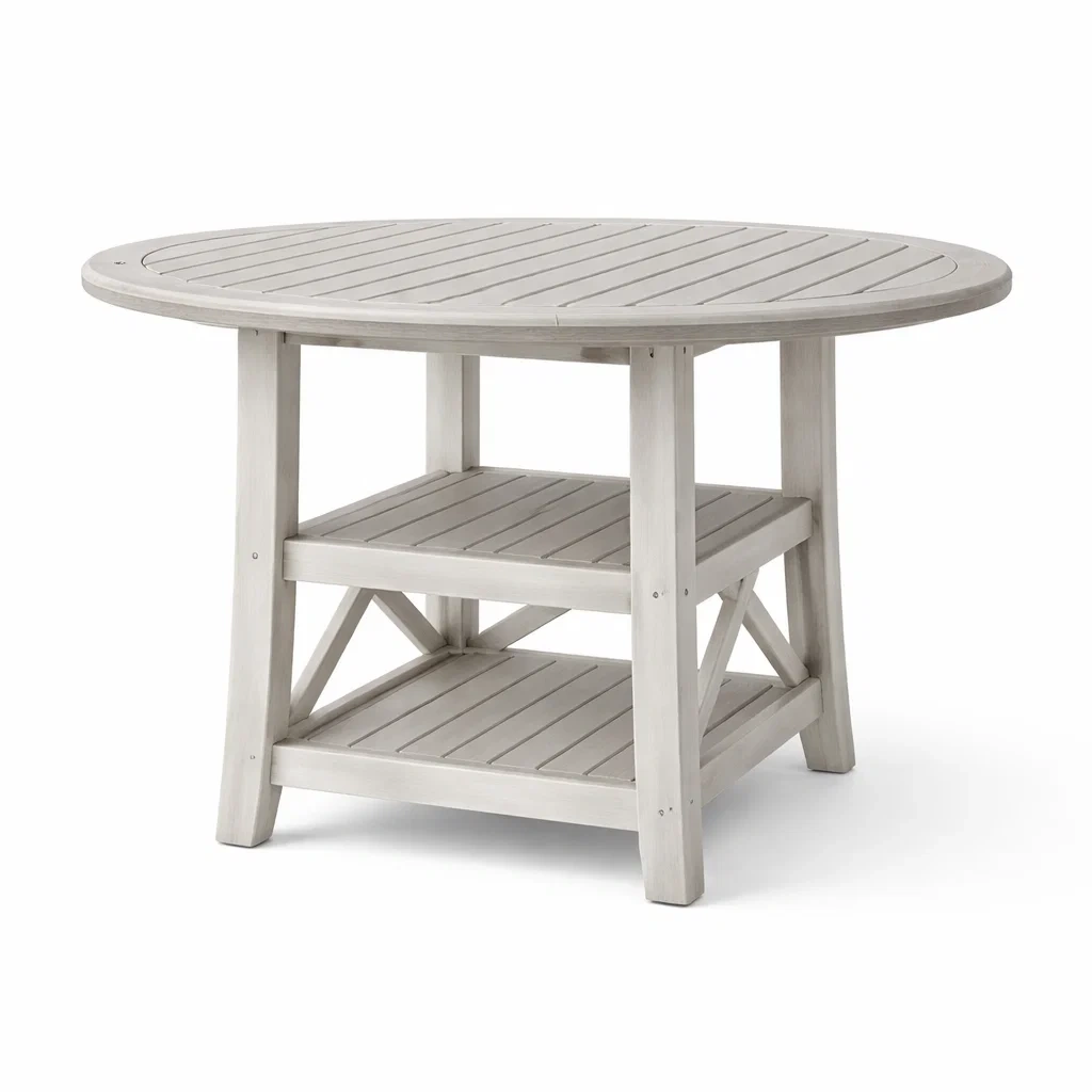 Table ronde en bois acacia gris avec rangement-FURNIGEM