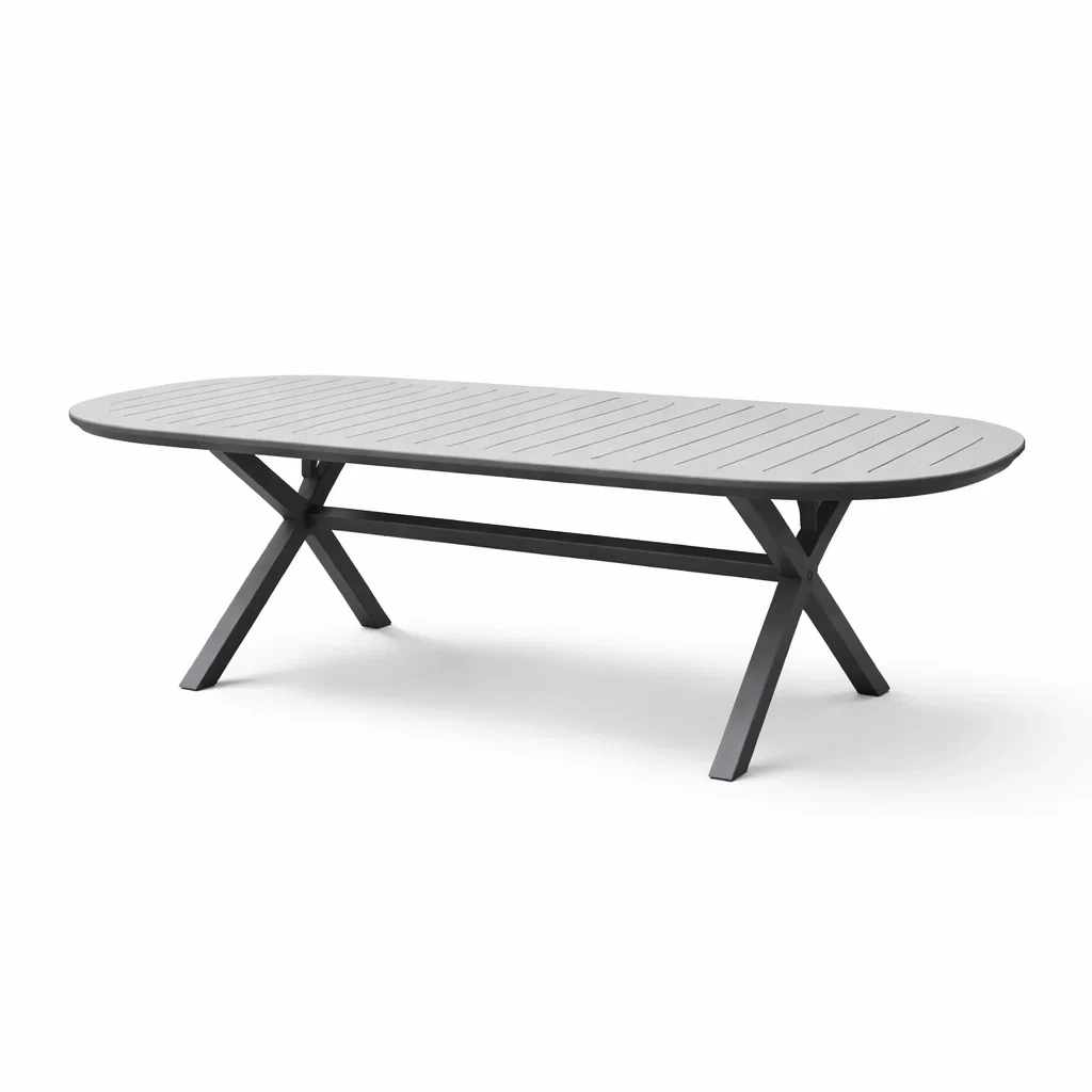 Table de jardin ovale en aluminium gris-FURNIGEM