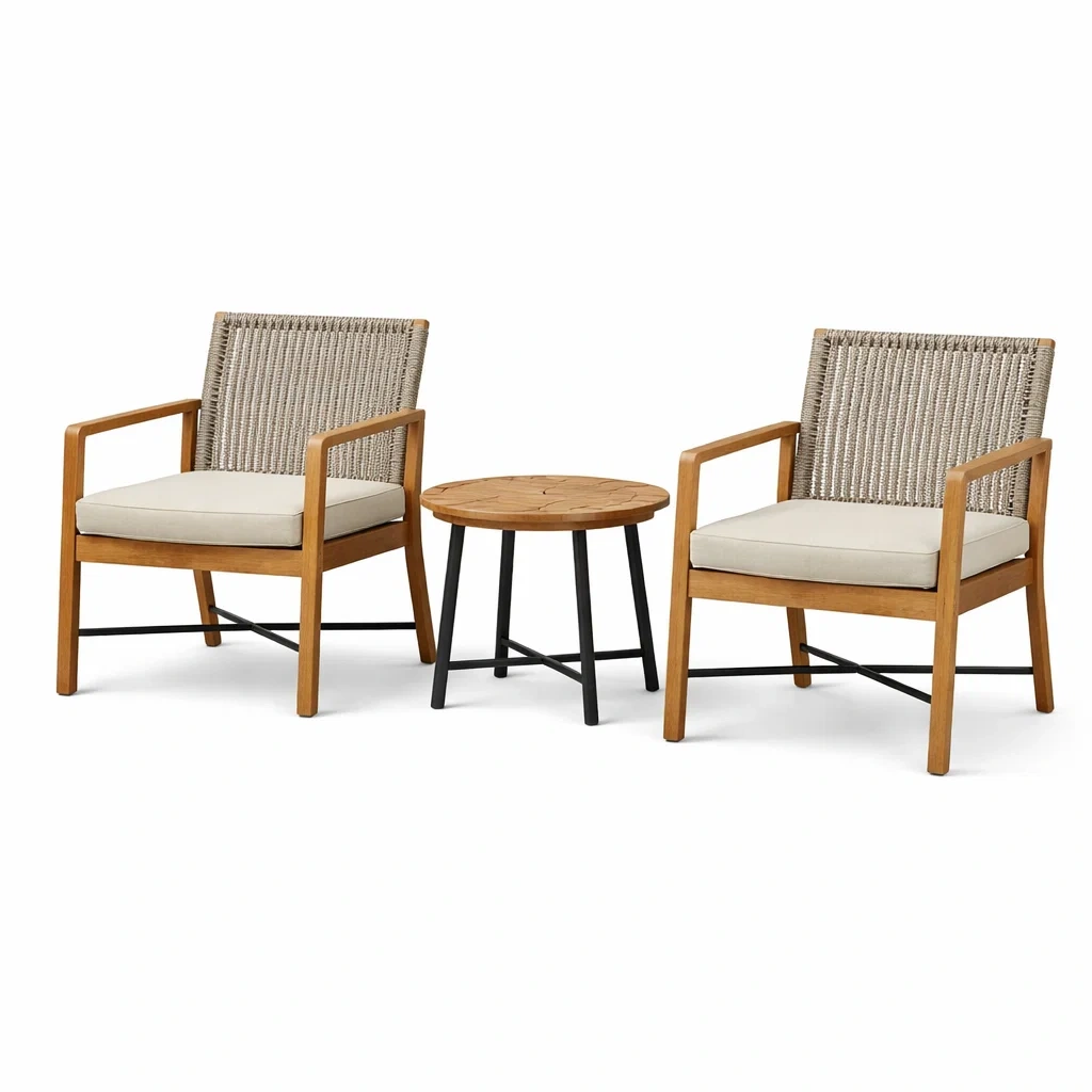 Ensemble de détente en bois d'acacia et corde beige-FURNIGEM