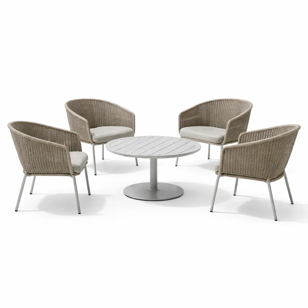 Ensemble de détente en rotin et aluminium beige-FURNIGEM