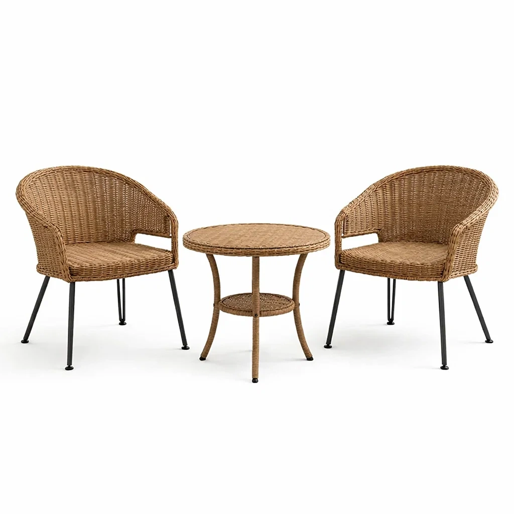 Ensemble de détente en rotin synthétique beige avec cadre métal-FURNIGEM