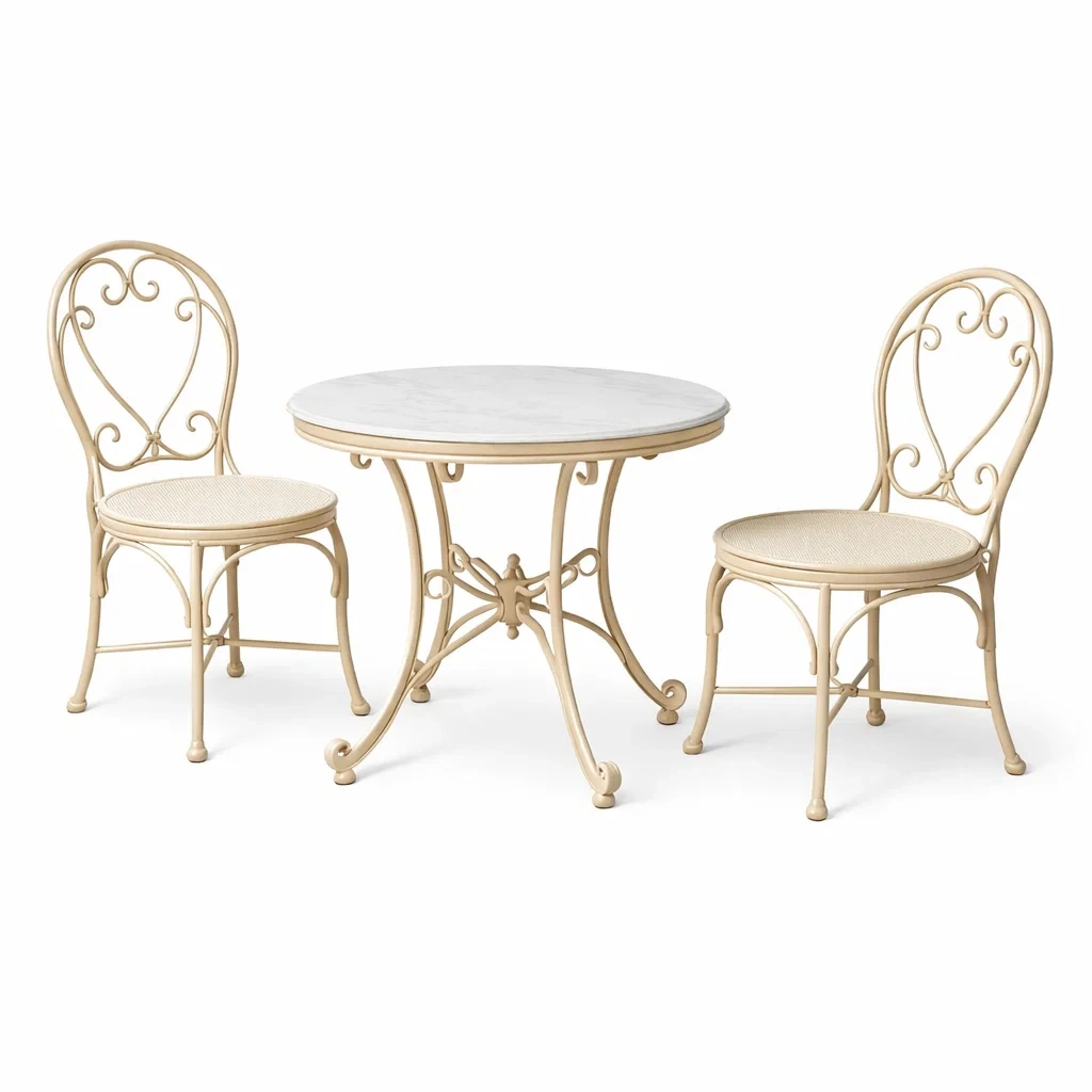 Ensemble de détente table bistro ronde marbre et métal beige-FURNIGEM