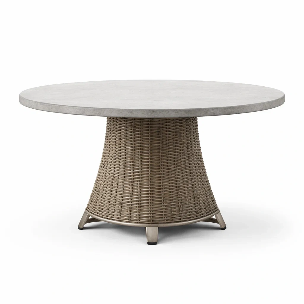 Table ronde extérieure béton rotin-FURNIGEM