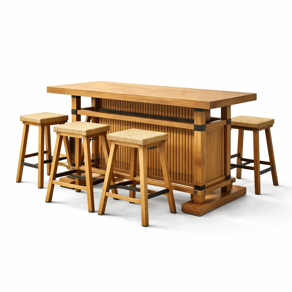 Ensemble table et chaises de bar haute en bois 5 pièces-FURNIGEM