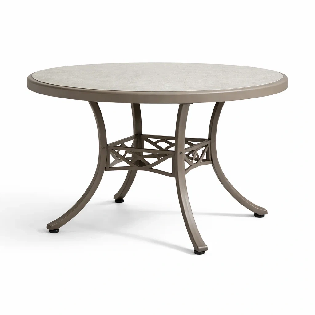 Table ronde en métal marron avec plateau en céramique-FURNIGEM