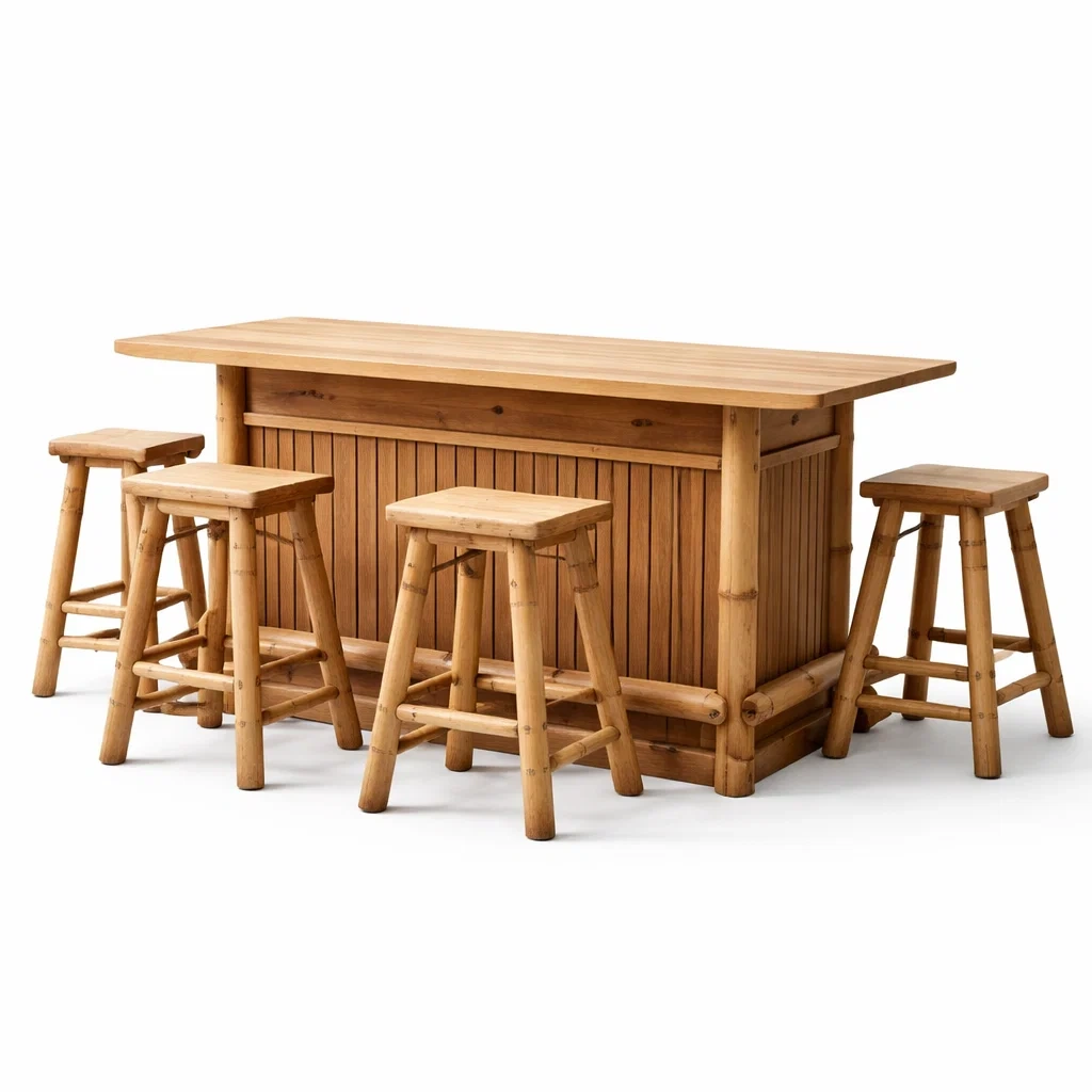 Ensemble table et chaises de bar en bambou-FURNIGEM