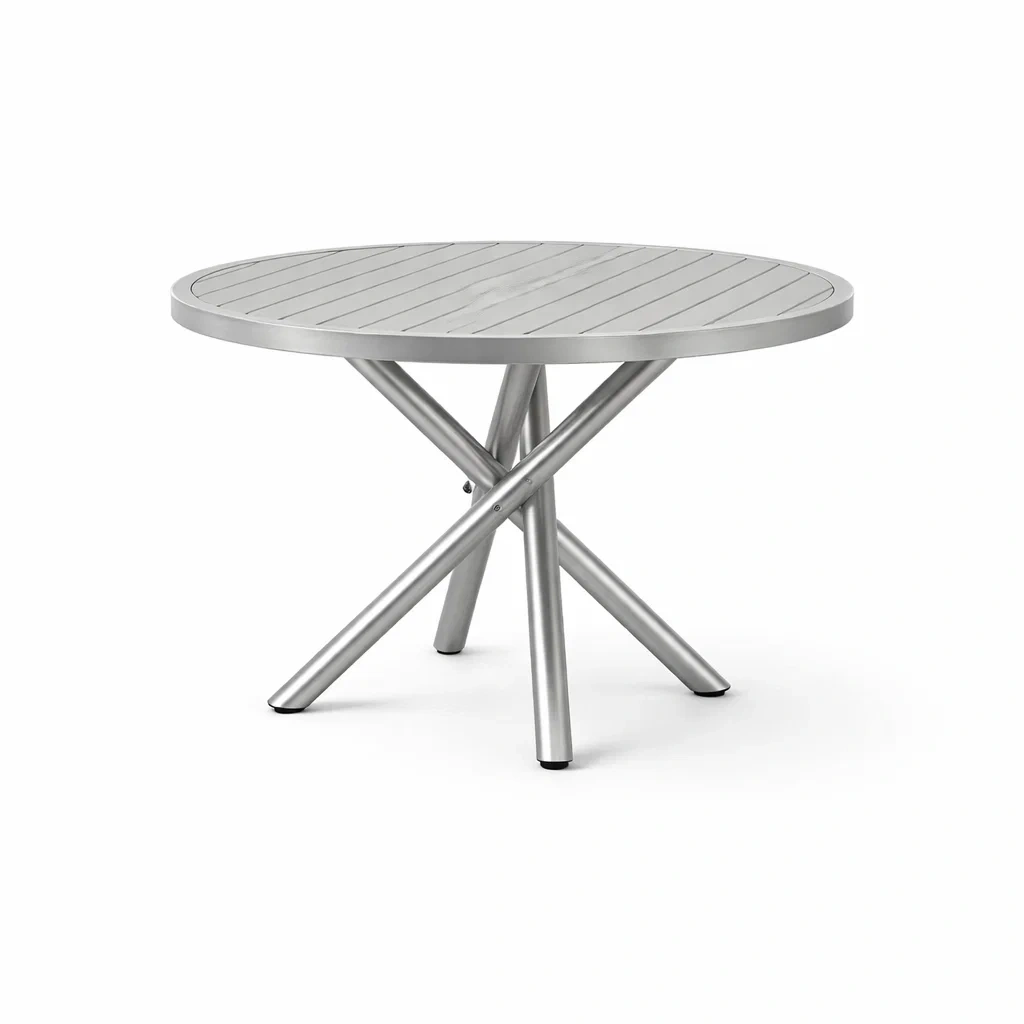 Table ronde en aluminium argenté diamètre-FURNIGEM