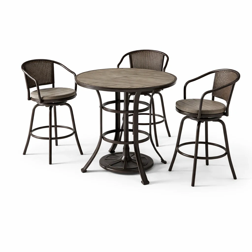 Ensemble table et chaises de bar en métal et bois brun-FURNIGEM