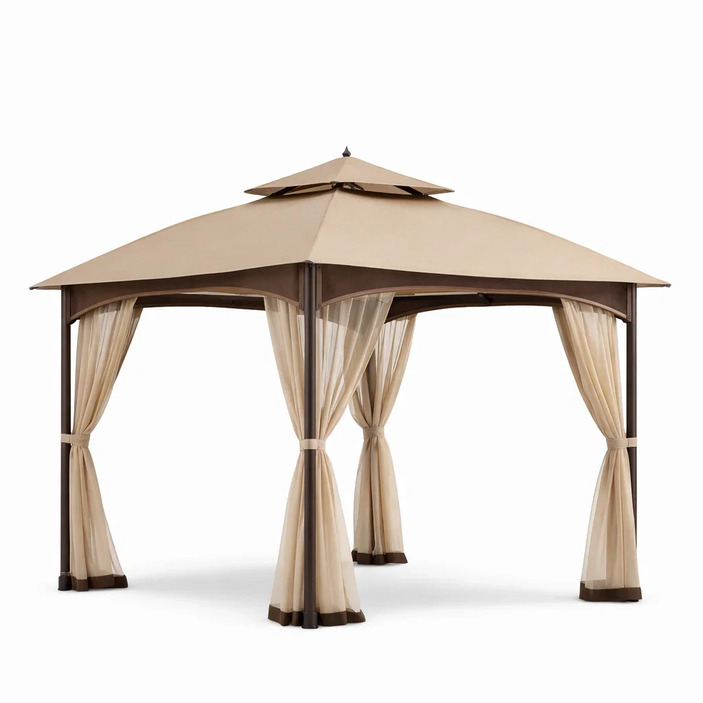 Pavillon de jardin beige en acier et polyester-FURNIGEM