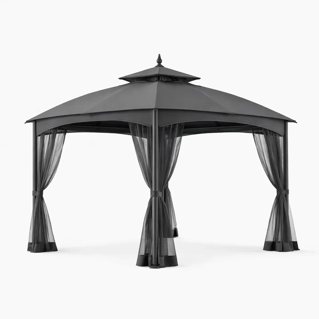 Pavillon de jardin en métal noir avec toit en polyester-FURNIGEM