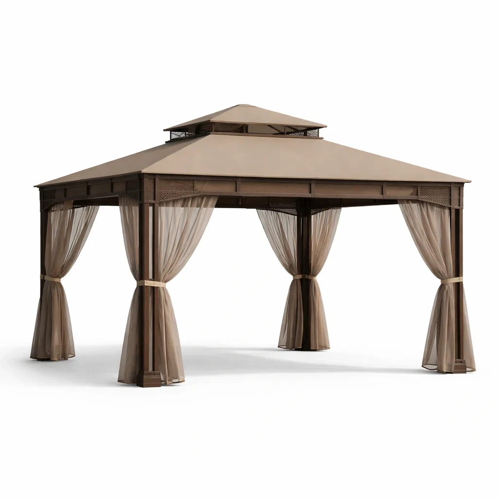 Pavillon de jardin en aluminium et polyester marron-FURNIGEM