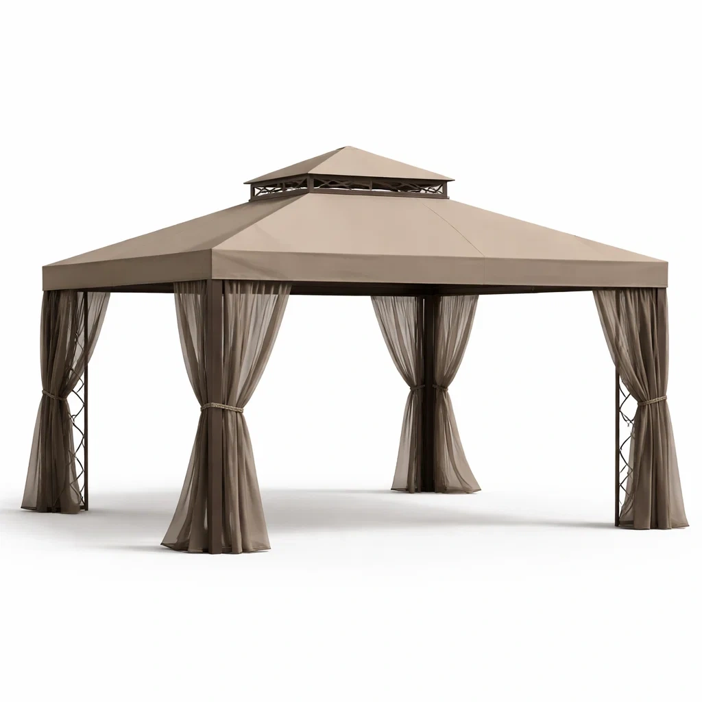 Pavillon de jardin en polyester beige et acier-FURNIGEM