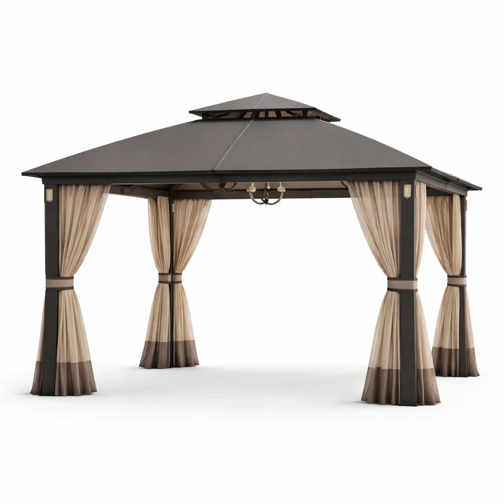 Pavillon de jardin aluminium polycarbonate brun/beige-FURNIGEM