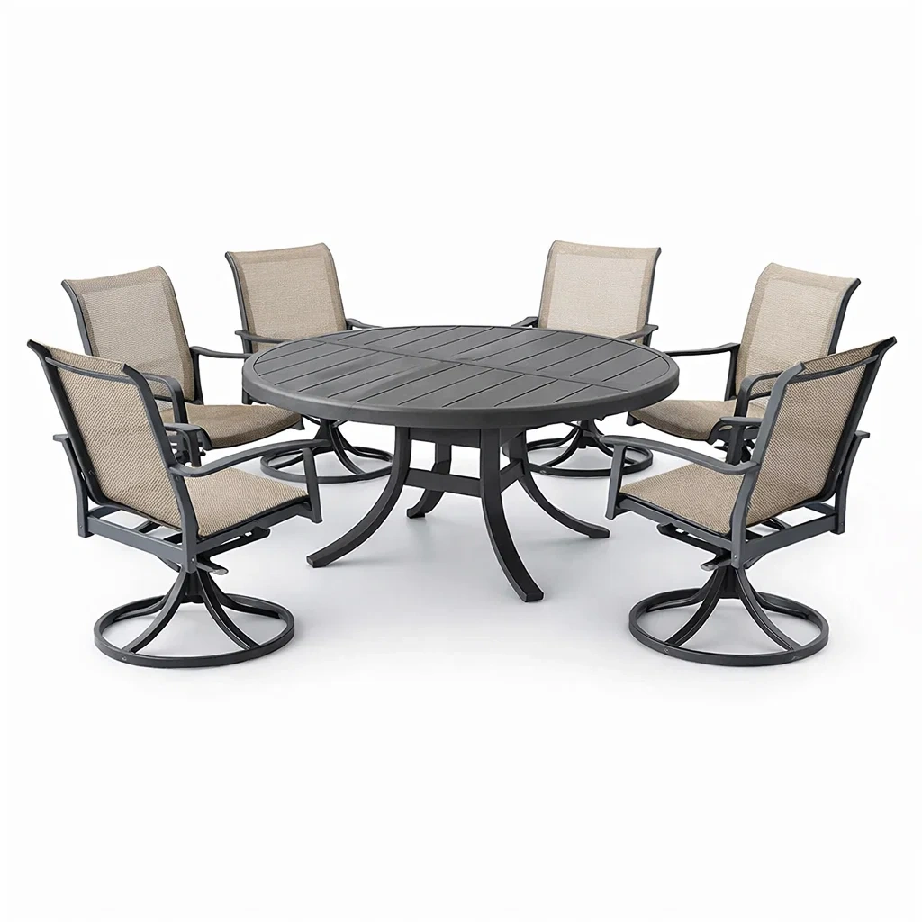 Set tavolo e sedie rotondo in Alluminio con Sei Sedie in Tessuto-ROOMNESTZ