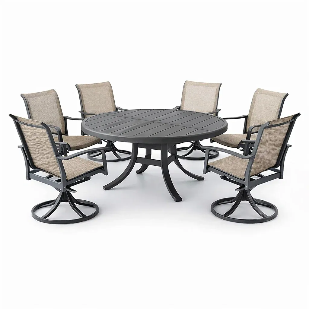 Set tavolo e sedie rotondo in Alluminio con Sei Sedie in Tessuto-ROOMNESTZ