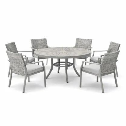 Set tavolo e sedie rotondo in Alluminio e Rattan Grigio con Sei Sedie-ROOMNESTZ
