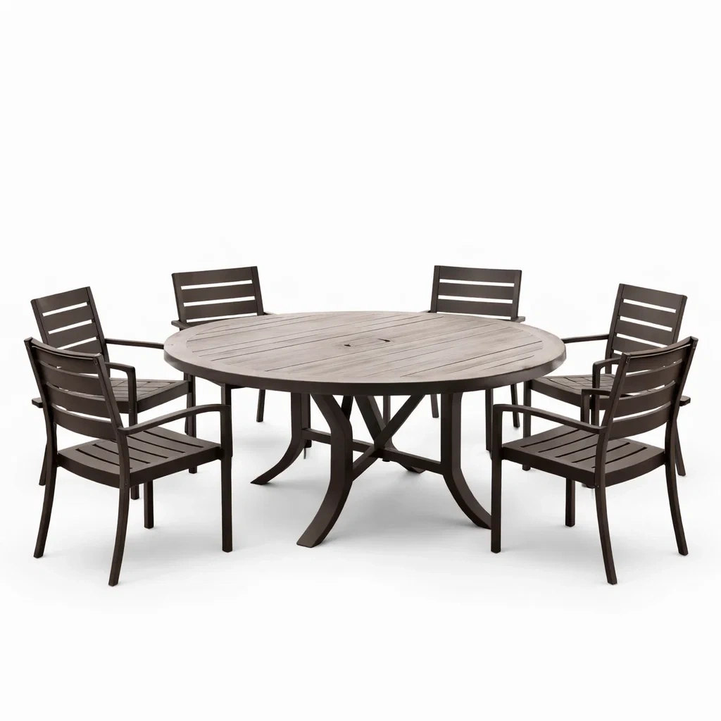 Set tavolo e sedie rotondo in Legno e Metallo Marrone con Sei Sedie-ROOMNESTZ