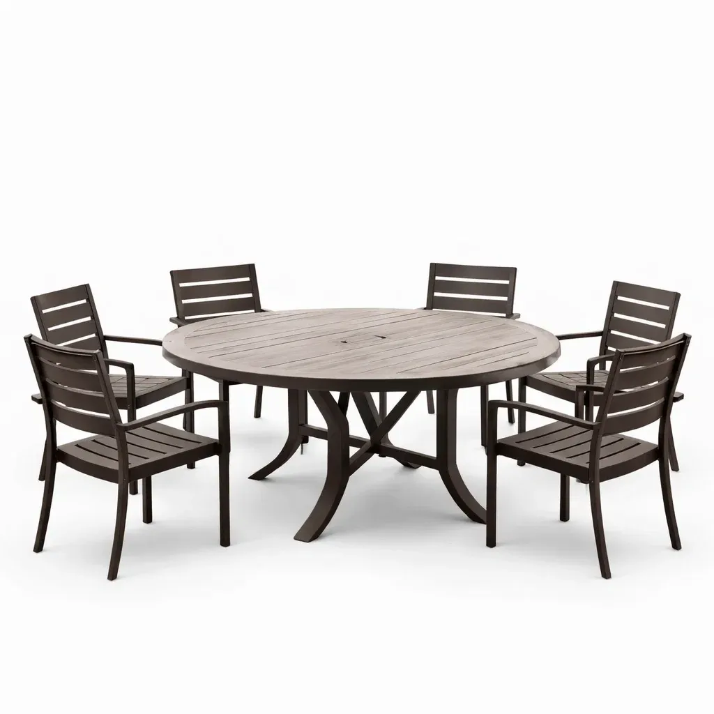 Set tavolo e sedie rotondo in Legno e Metallo Marrone con Sei Sedie-ROOMNESTZ