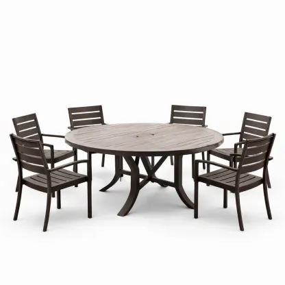 Set tavolo e sedie rotondo in Legno e Metallo Marrone con Sei Sedie-ROOMNESTZ