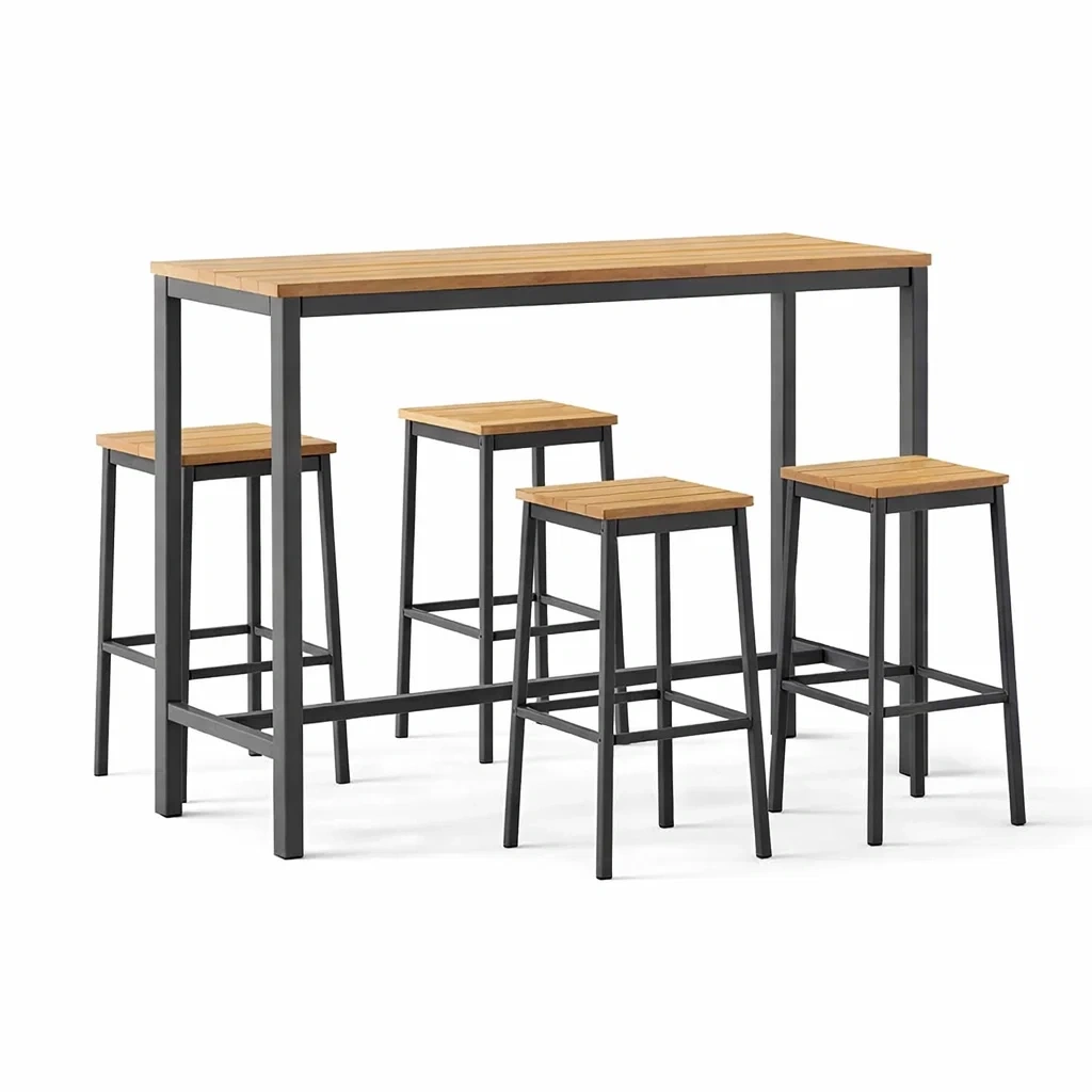 Set tavolo e sgabelli da bar in Legno e Metallo Nero-ROOMNESTZ