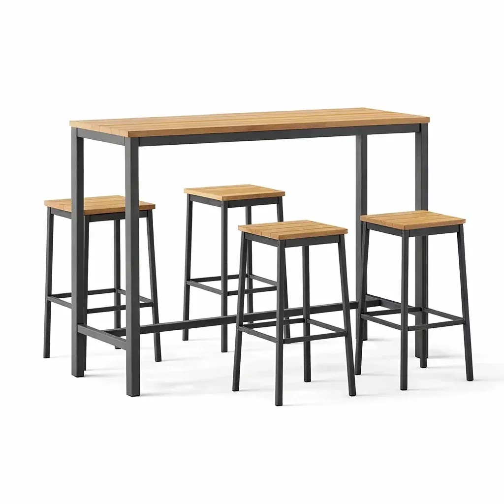 Set tavolo e sgabelli da bar in Legno e Metallo Nero-ROOMNESTZ