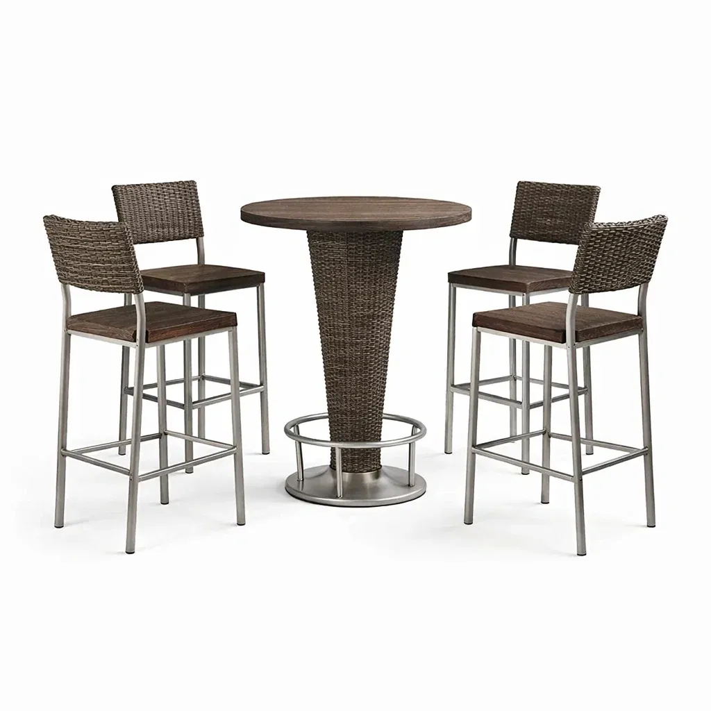 Set tavolo e sgabelli da bar con Quattro Sgabelli in Legno e Acciaio-ROOMNESTZ