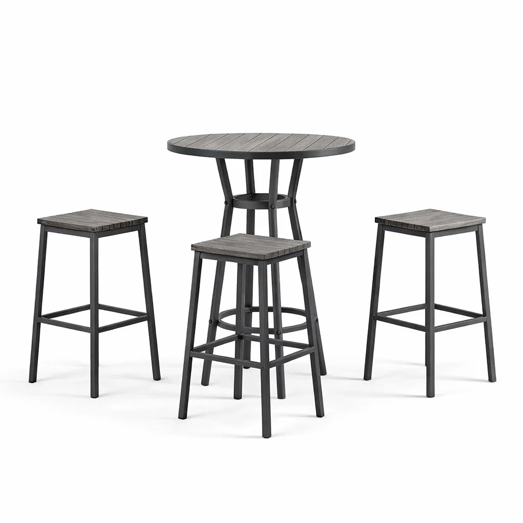 Set tavolo e sgabelli da bar in Metallo e Legno Grigio-ROOMNESTZ