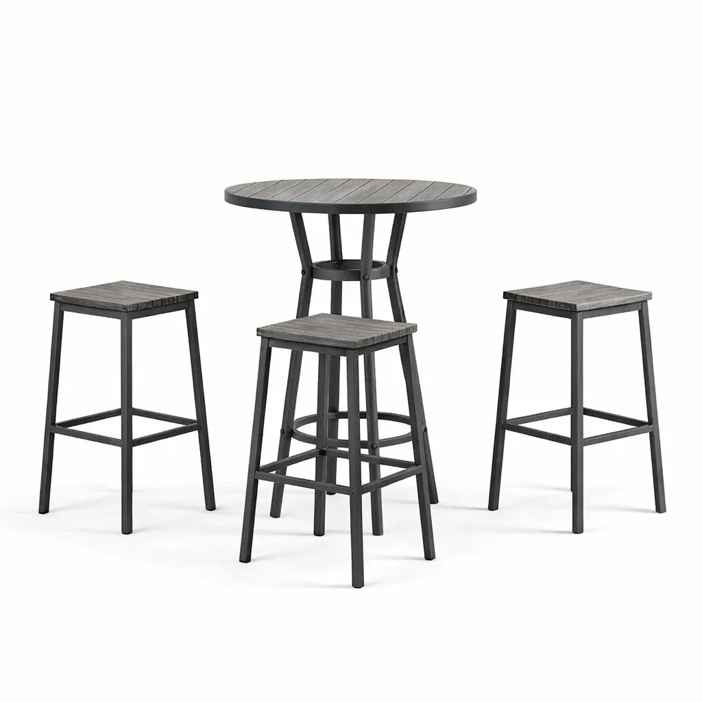 Set tavolo e sgabelli da bar in Metallo e Legno Grigio-ROOMNESTZ