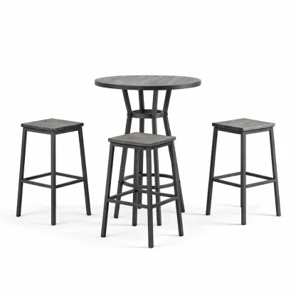 Set tavolo e sgabelli da bar in Metallo e Legno Grigio-ROOMNESTZ