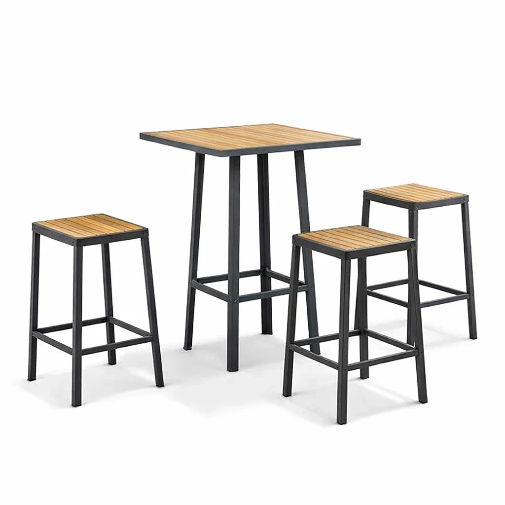 Set tavolo e sgabelli da bar in Legno e Acciaio Nero-ROOMNESTZ