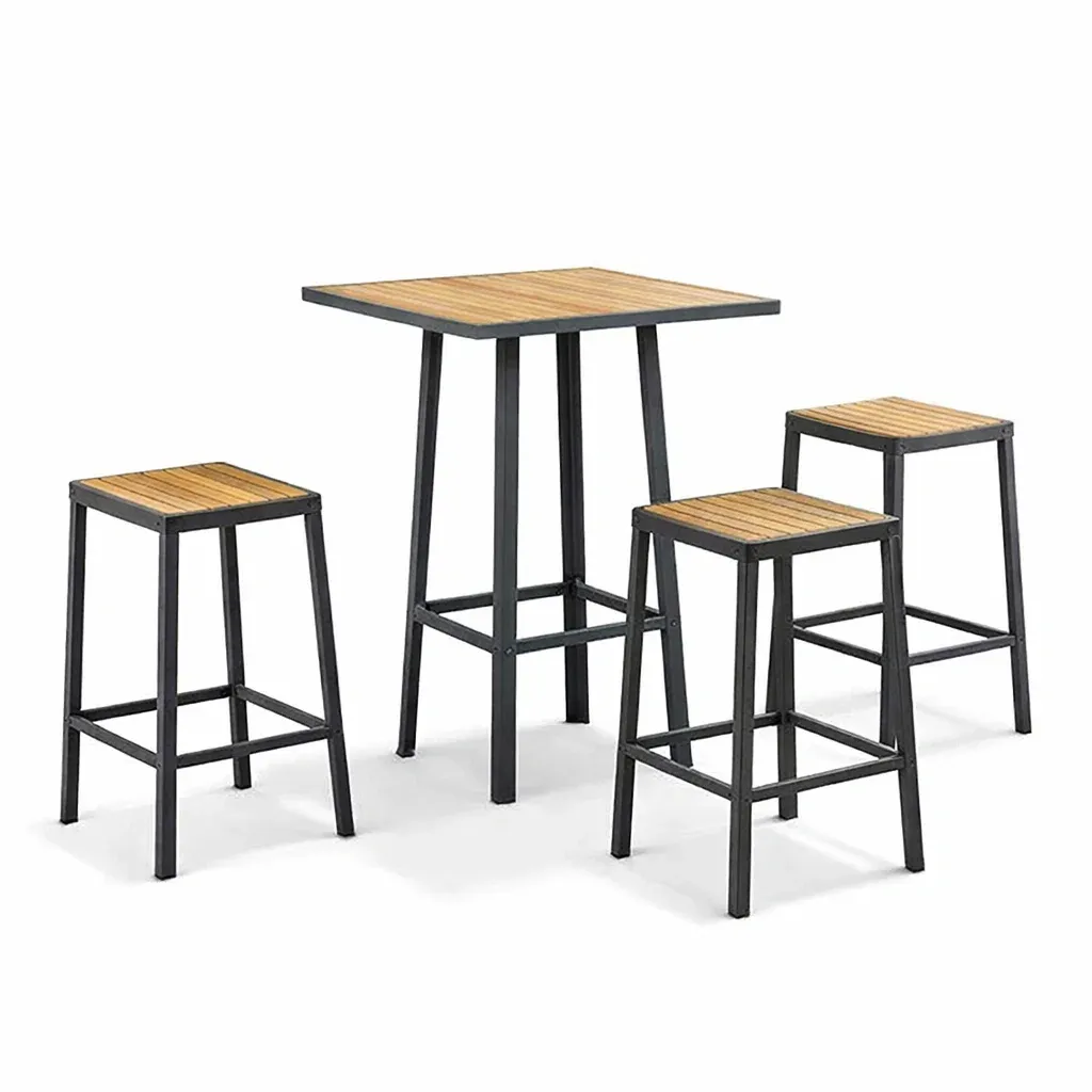 Set tavolo e sgabelli da bar in Legno e Acciaio Nero-ROOMNESTZ