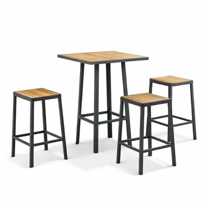 Set tavolo e sgabelli da bar in Legno e Acciaio Nero-ROOMNESTZ