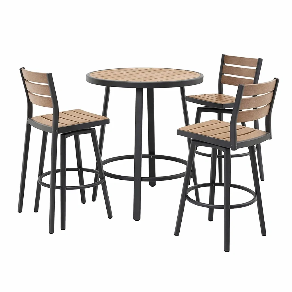 Set tavolo e sgabelli da bar rotondo in Metallo e Legno-ROOMNESTZ