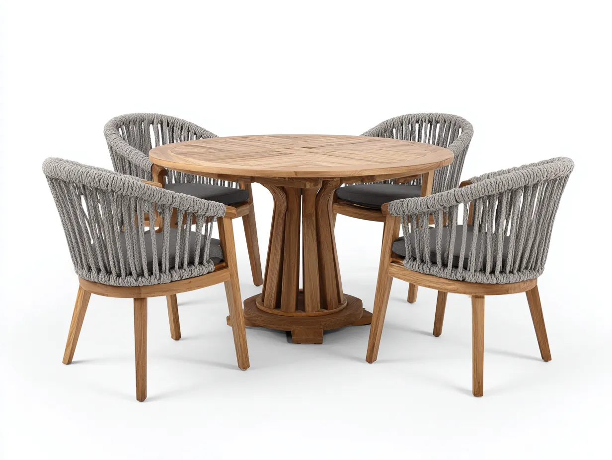 Salon de jardin repas - bois massif-corde tressée-tissu - 122x122x76 cm - bois naturel-gris - style contemporain-Nestmyyard