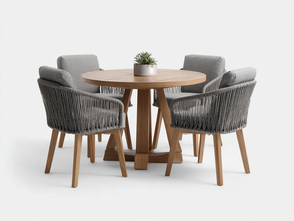 Salon de jardin repas - bois massif-corde tressée-tissu - 118x118x74 cm - bois naturel-gris - style contemporain-Nestmyyard