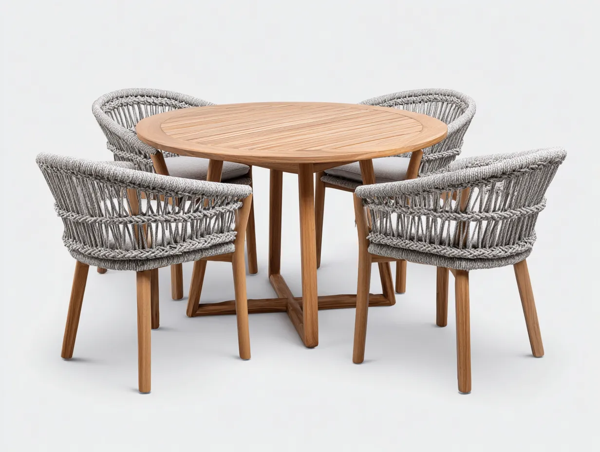 Salon de jardin repas - bois massif-corde tressée - 120x120x75 cm - bois naturel-gris clair - style contemporain-Nestmyyard