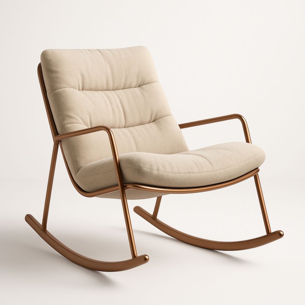 Fauteuil à Bascule Métal Brun Tissu Beige