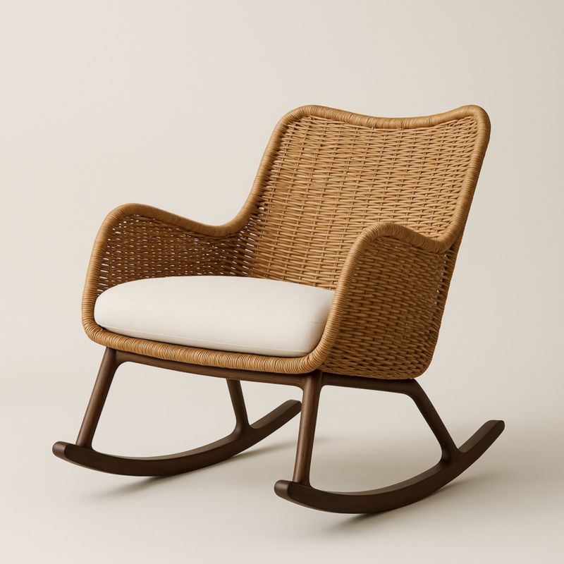 Chaise à Bascule en Rotin avec Assise en Coton