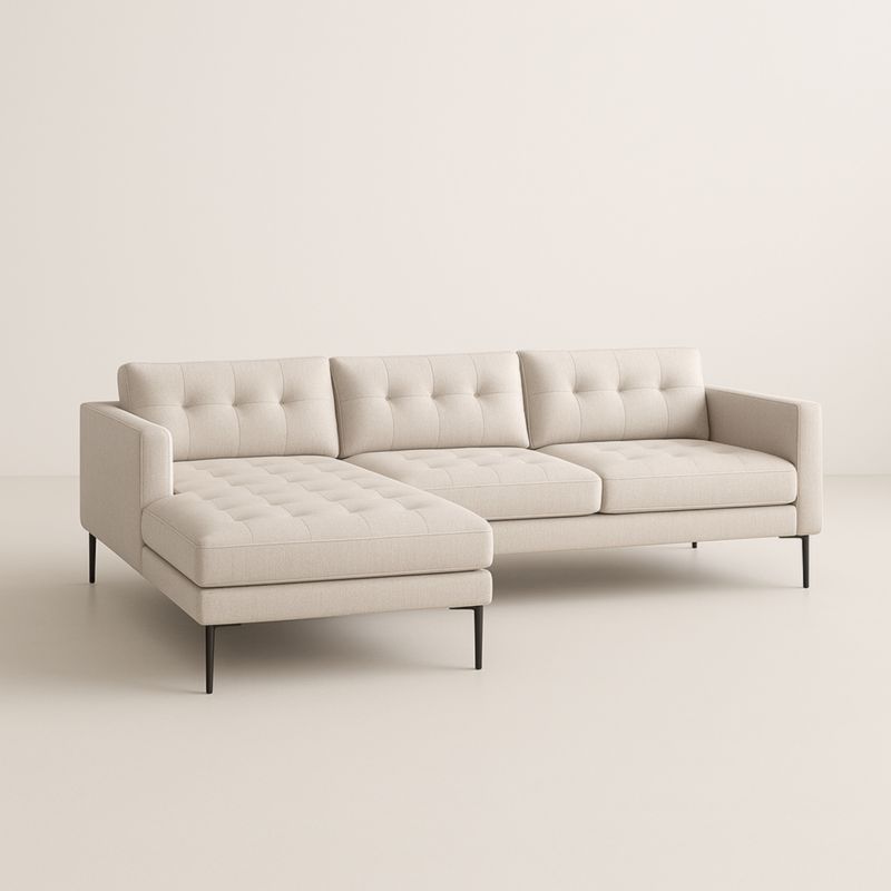 Canapé d'angle en tissu avec accoudoirs et pieds en métal 230x150 cm